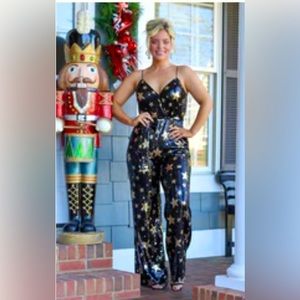 Black and Gold Sequin Star Jumpsuit